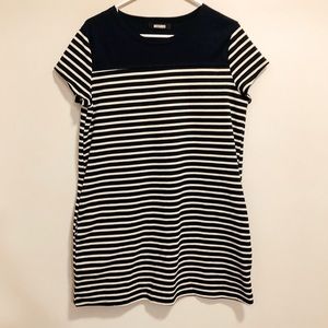 Navy & white striped shift dress